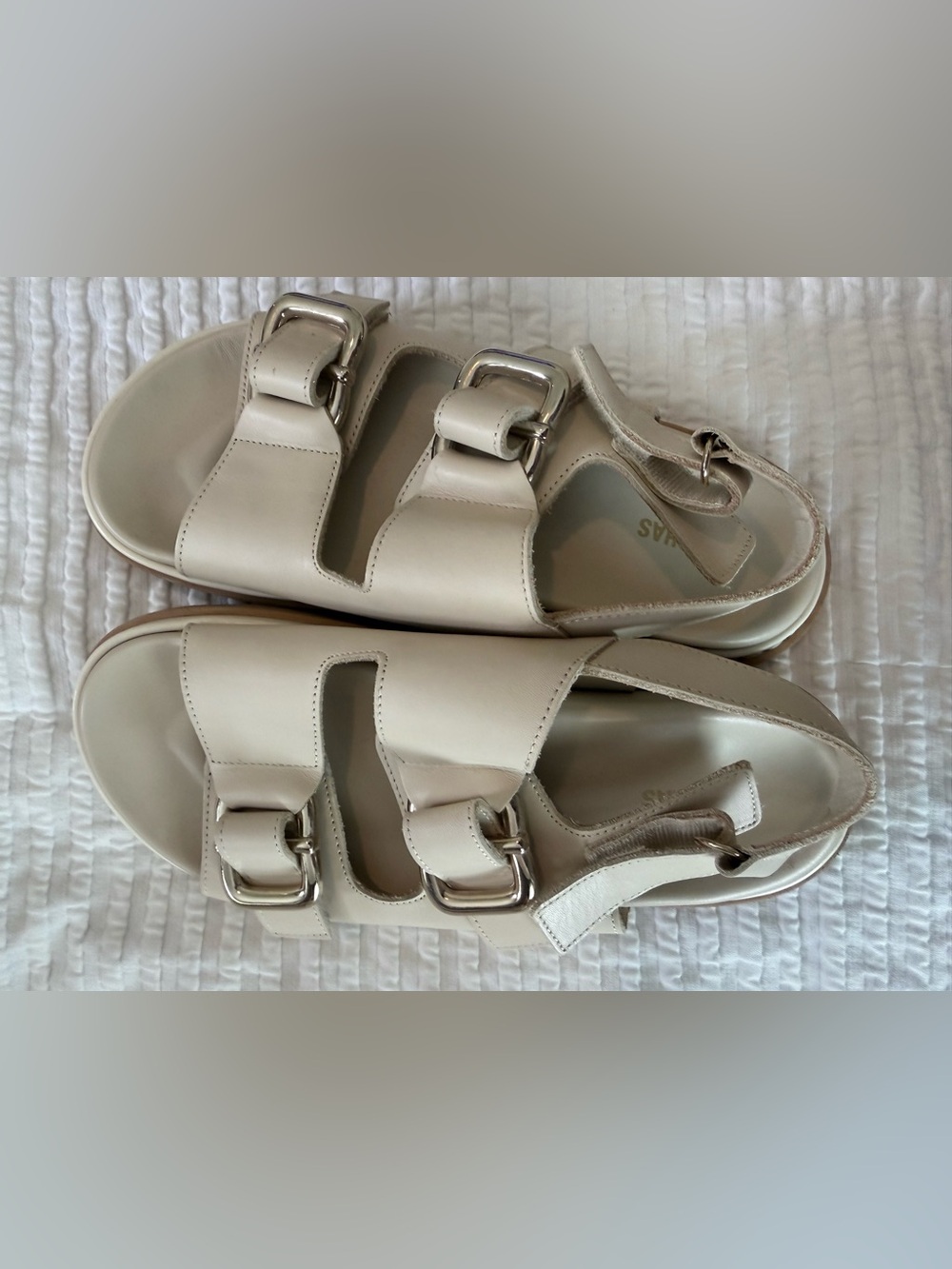 ALOHAS Cream Leather Double-Buckle Sandals - Picture 10 of 11